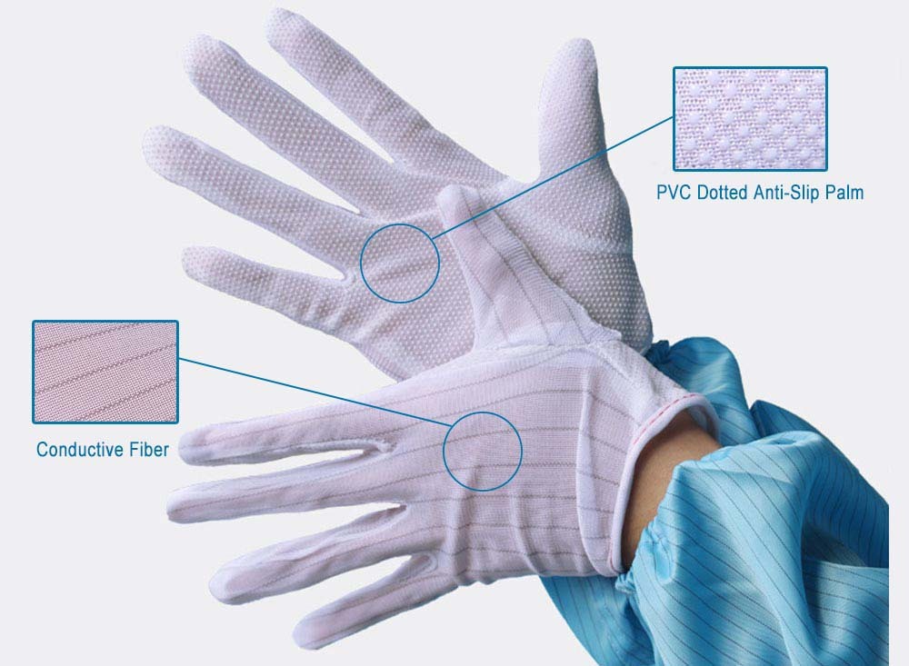 Esd Dotted Hand Gloves - 100% Polyester, Medium Size, Grey Color | Ideal For Laboratories, Enhanced Grip For Delicate Equipment Handling