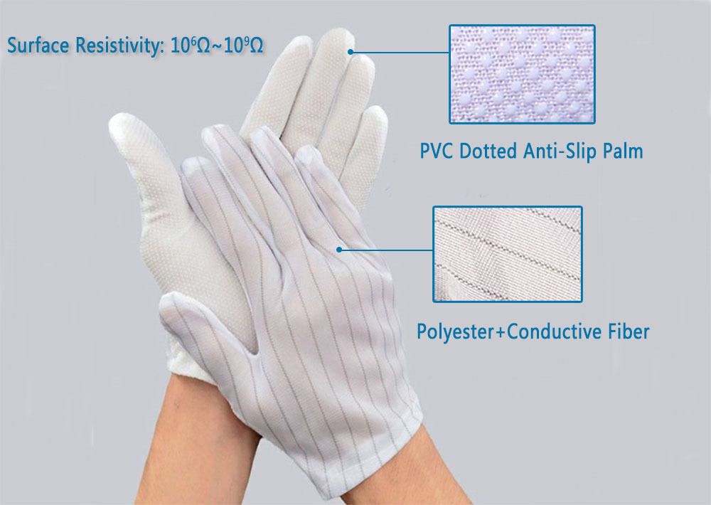 Esd Dotted Hand Gloves - 100% Polyester, Medium Size, Grey Color | Ideal For Laboratories, Enhanced Grip For Delicate Equipment Handling