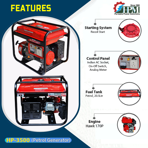 2.8 Kva Portable Petrol Genset - 600x445x530mm, 45kg Weight, Manual Start | Low Maintenance, Long Run Time Of 16 Hours