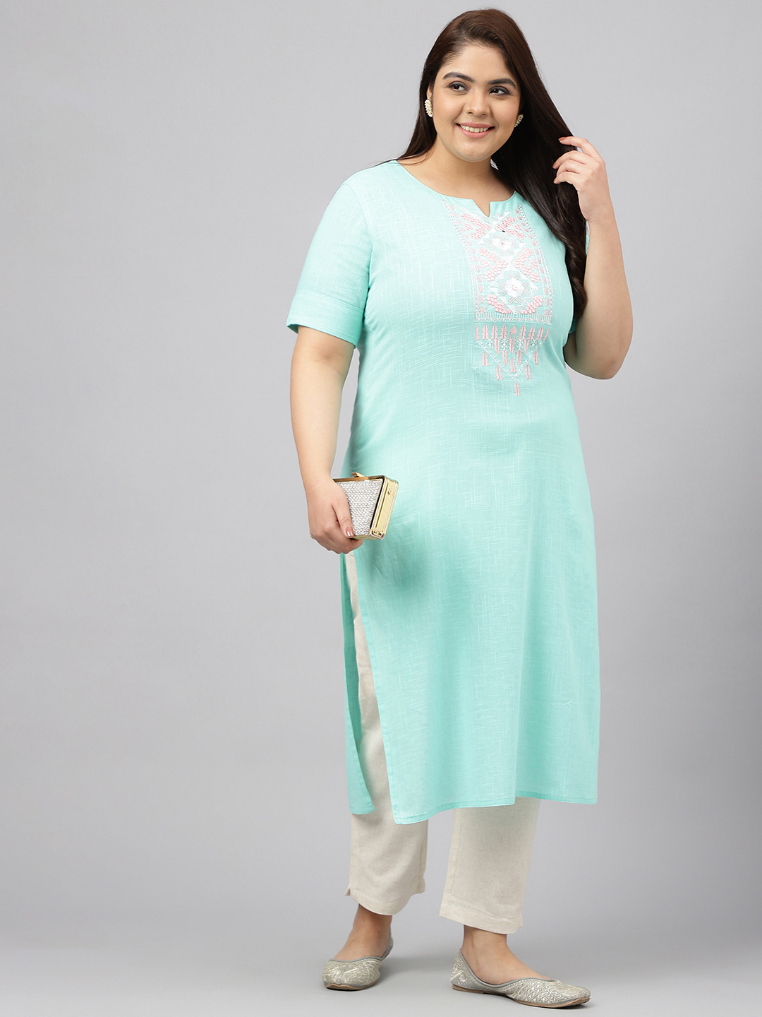 Ladies Fancy Plus Kurti - Color: Sky Blue