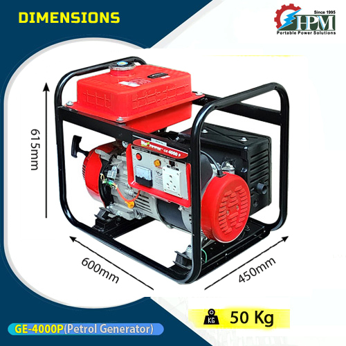 3.5 Kva Portable Petrol Generator - 600 X 445 X 530 Mm, Red & Black | Lightweight Design, Lpg Compatible, Manual Start, 12 Hour Runtime