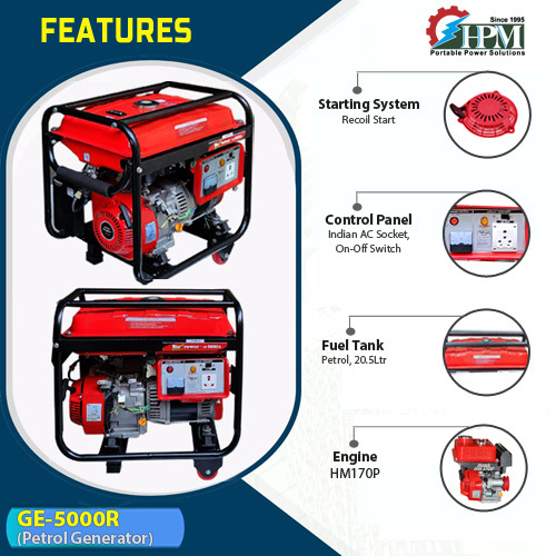Red & Black 5 Kva Single Phase Generator Model Ge-5000r Manual Start