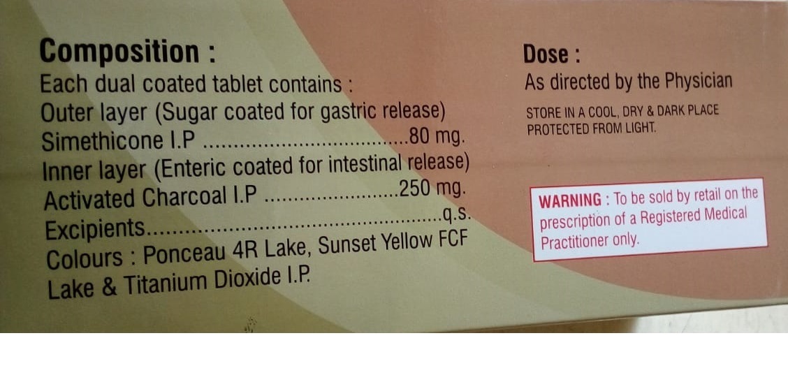Dual Coated Tablets Of Activated Charcoal 250/400mg And Simethicone 80mg - Storage Instructions: Keep In A Cool & Dry Place