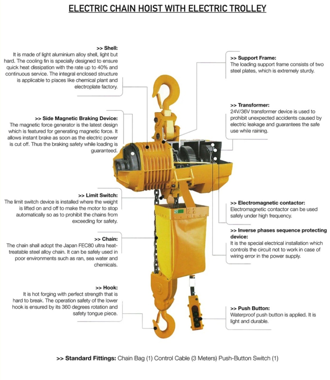 Yellow Liftit Electric Chain Pulley Block Hoist 2 Ton