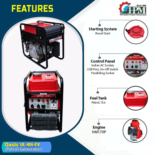 4 Kva Ultra-lightweight Petrol Inverter Generator - 532x312x525 Mm, Red & Black | Digital Inverter Based Alternator, Recoil Start, Stable Pure Sine Wave Output, Low Fuel Consumption, Ideal For Sensitive Electronics