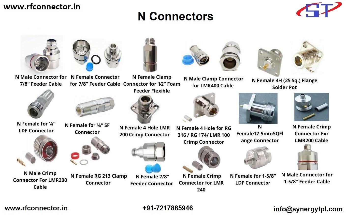 N F 1-2 Superflex Clamp Connector - Brass, Size 10 Cm, Silver | Application: Rf, Vswr: Dc-4 Ghz, Voltage: 1000v Rms, Power: 50w, Weight: 20g