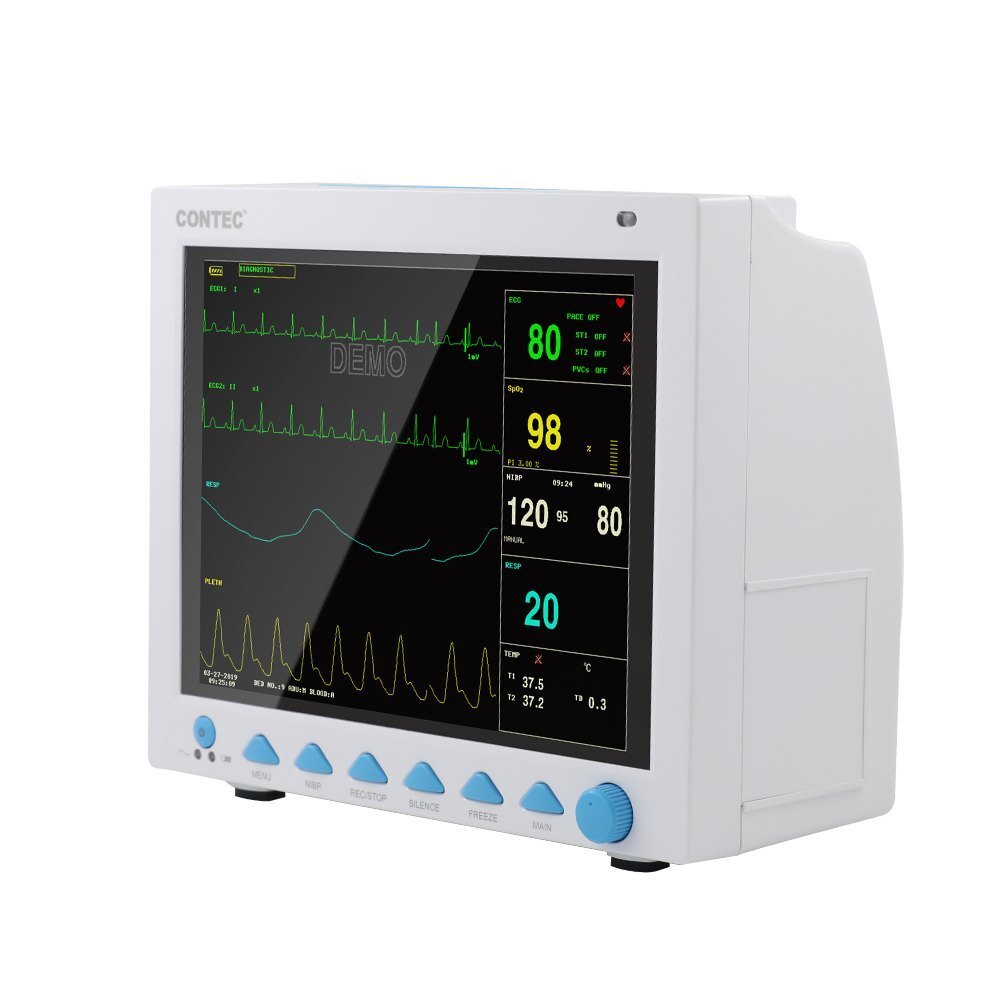 Contact Multipara Monitor - Plastic, 314x145x264 Mm, White | Portable Device With Ecg, Resp, Spo2, Pr, Nibp, Dual-channel Temp Monitoring, Replaceable Battery For Patient Mobility