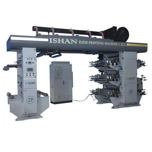 Six Color Flexographic Printing Machine - Mild Steel, Max Printing Length 500-1000 mm, White Color | Automatic, High Efficiency, Designed for Plastic Film