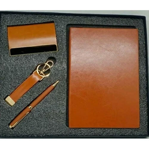 Synthetic Custom 4 In 1 Corporate Gift Set - Brown Color