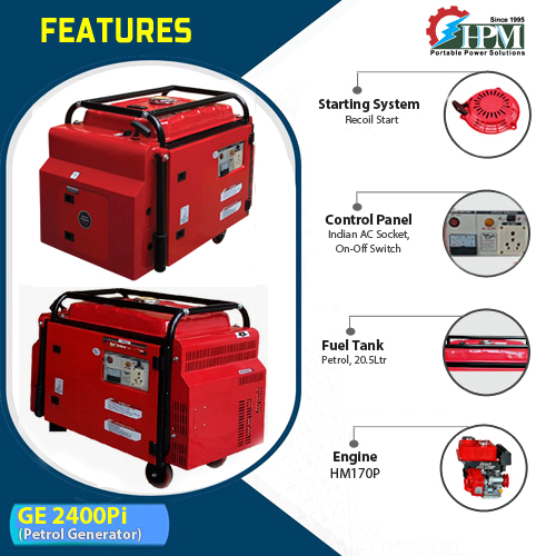 Red & Black 2 Kva Petrol Silent Generator Model Silent Ge-2400pi Recoil Start