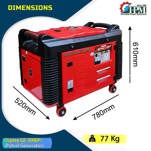 3 Kva Petrol Silent Generator Manual Start Model Osprey Ge-3000pi Petrol Run - Dimension (L*w*h): 780 X 520 X 610 Millimeter (Mm)
