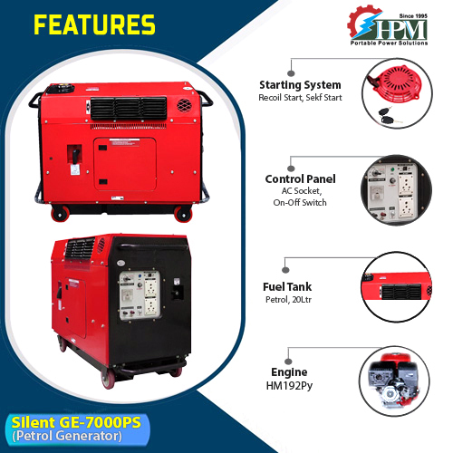 6 Kva Petrol Silent Generator Model Silent Ge-7000ps Petrol Run Recoil And Self Start - Dimension (L*w*h): 990x530x710 Millimeter (Mm)