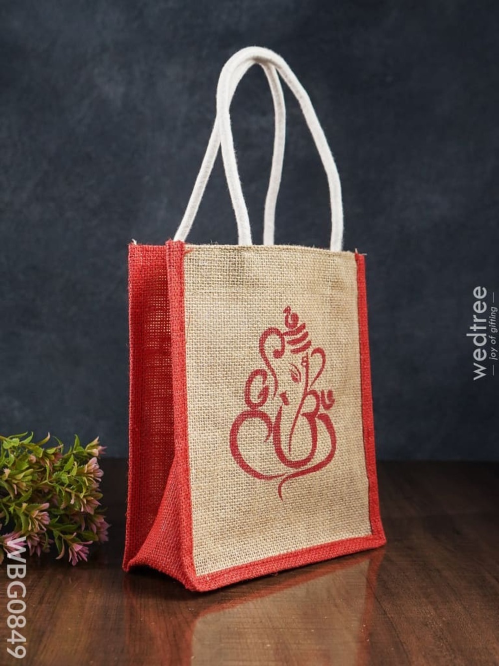 Jute Bag - 10x12x4 Inches, Natural And Orange | Customized Size, Design, Logo, Zipper Top, Printed Pattern, Ideal For Advertising And Promotional Use