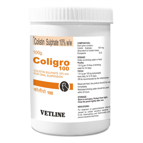Coligro 100 Colistin Sulphate 10% जल में घुलनशील पाउडर