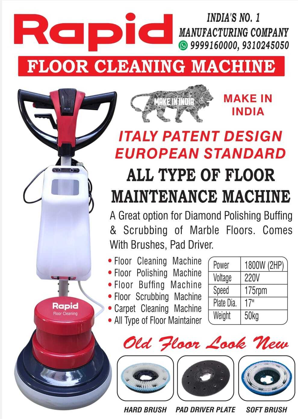 Electric Floor Scrubber Machine - 48 Lbs, 220v | Red Color, Efficient Cleaning Power
