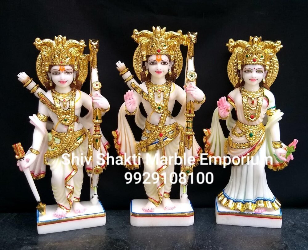 Mirror Finish Ram Darbar Marble Statue - Color: White
