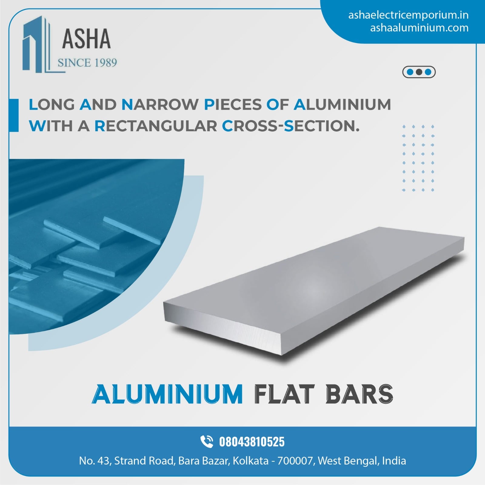 6063 Aluminium Flat Bar - Color: Silver