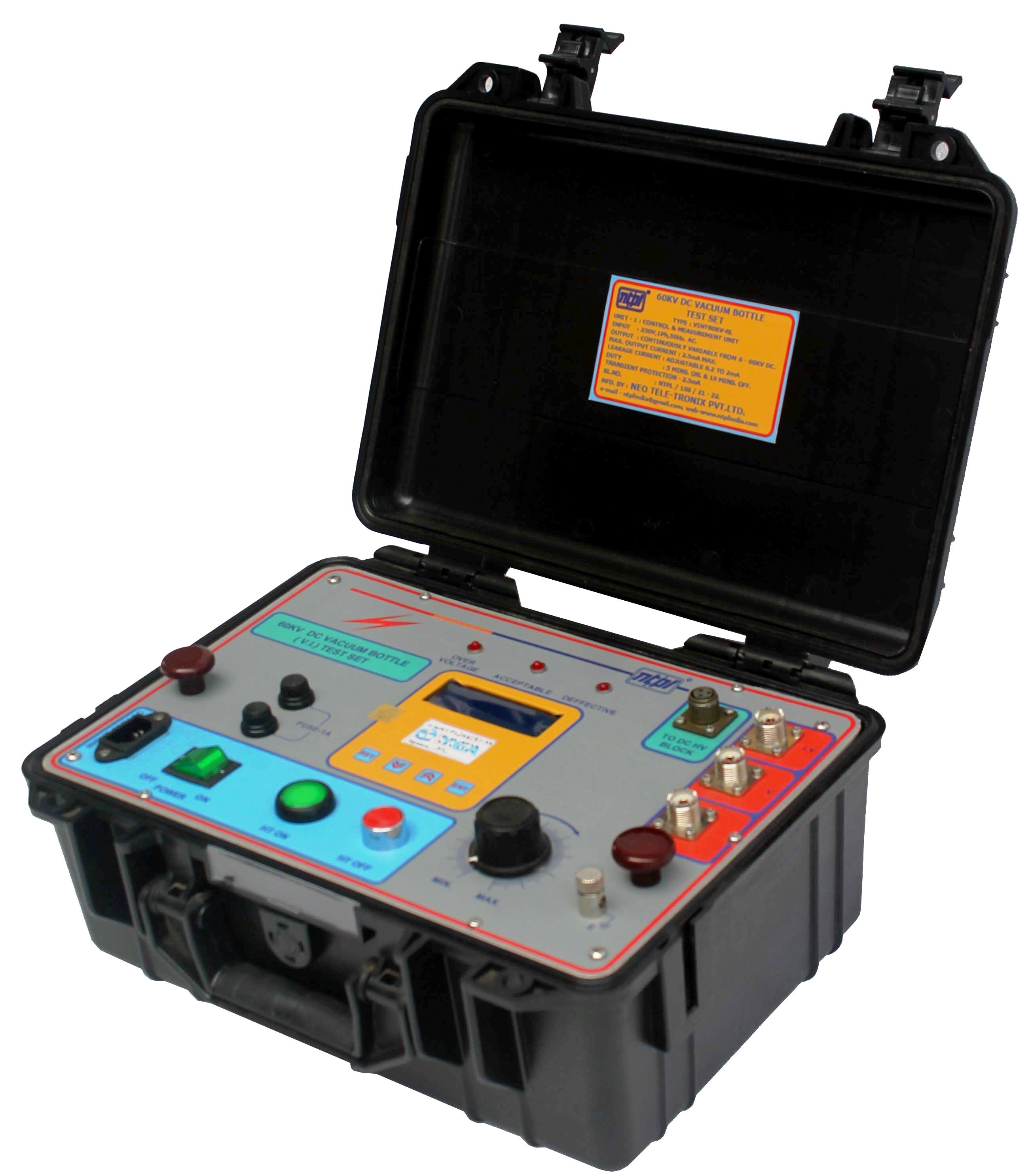 60kv Dc Vacuum Bottle Test Set - Measuring Voltage Range: Continuously Variable From 0 To 60 Kv Dc. Volt (V)