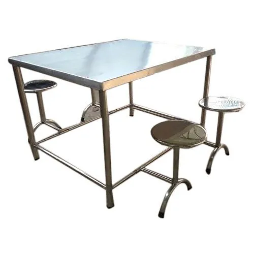 Ss 4 Seater Canteen Table Set - Stainless Steel, Durable Design For Communal Dining Spaces