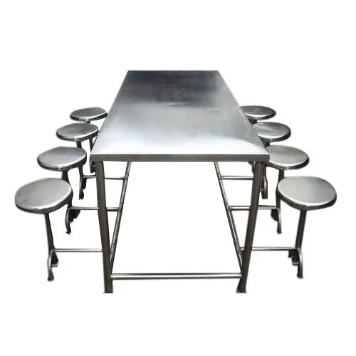 Ss 4 Seater Canteen Table Set - Stainless Steel, Durable Design For Communal Dining Spaces