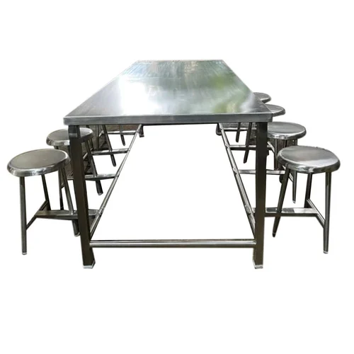 Ss 4 Seater Canteen Table Set - Stainless Steel, Durable Design For Communal Dining Spaces