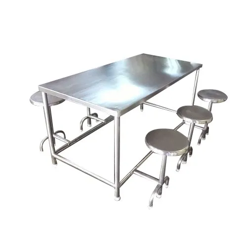Ss 4 Seater Canteen Table Set - Stainless Steel, Durable Design For Communal Dining Spaces