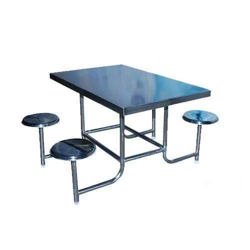 Ss 4 Seater Canteen Table Set - Stainless Steel, Durable Design For Communal Dining Spaces
