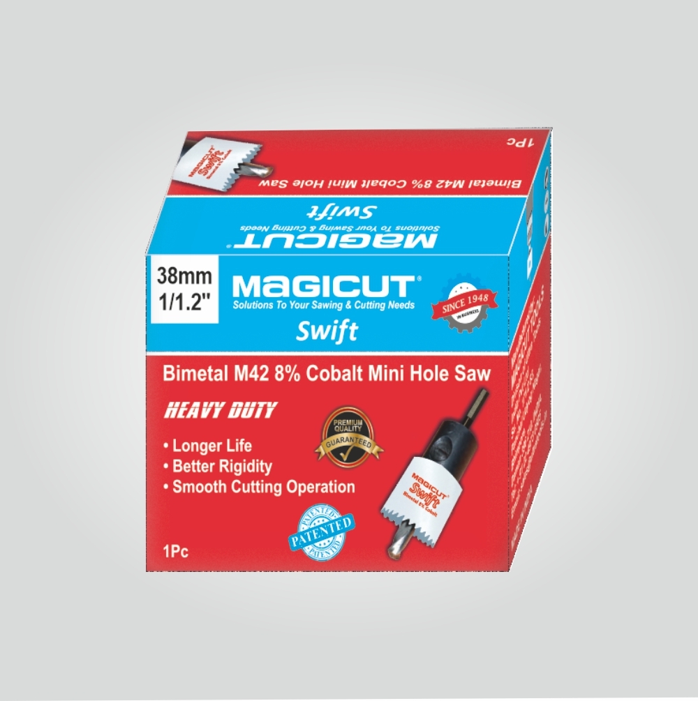 Magicut Swift Bimetal M42 8% Cobalt Mini Hole Saw - 8mm To 102mm Size Range, White Color, Enhanced Strength, Shatter Resistance, Solid Back Disc For Smooth Cutting, Precise Tool Geometry