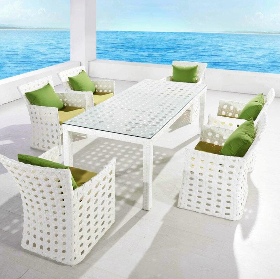 7 Pcs Wicker Patio Dining Set - Application: Garden