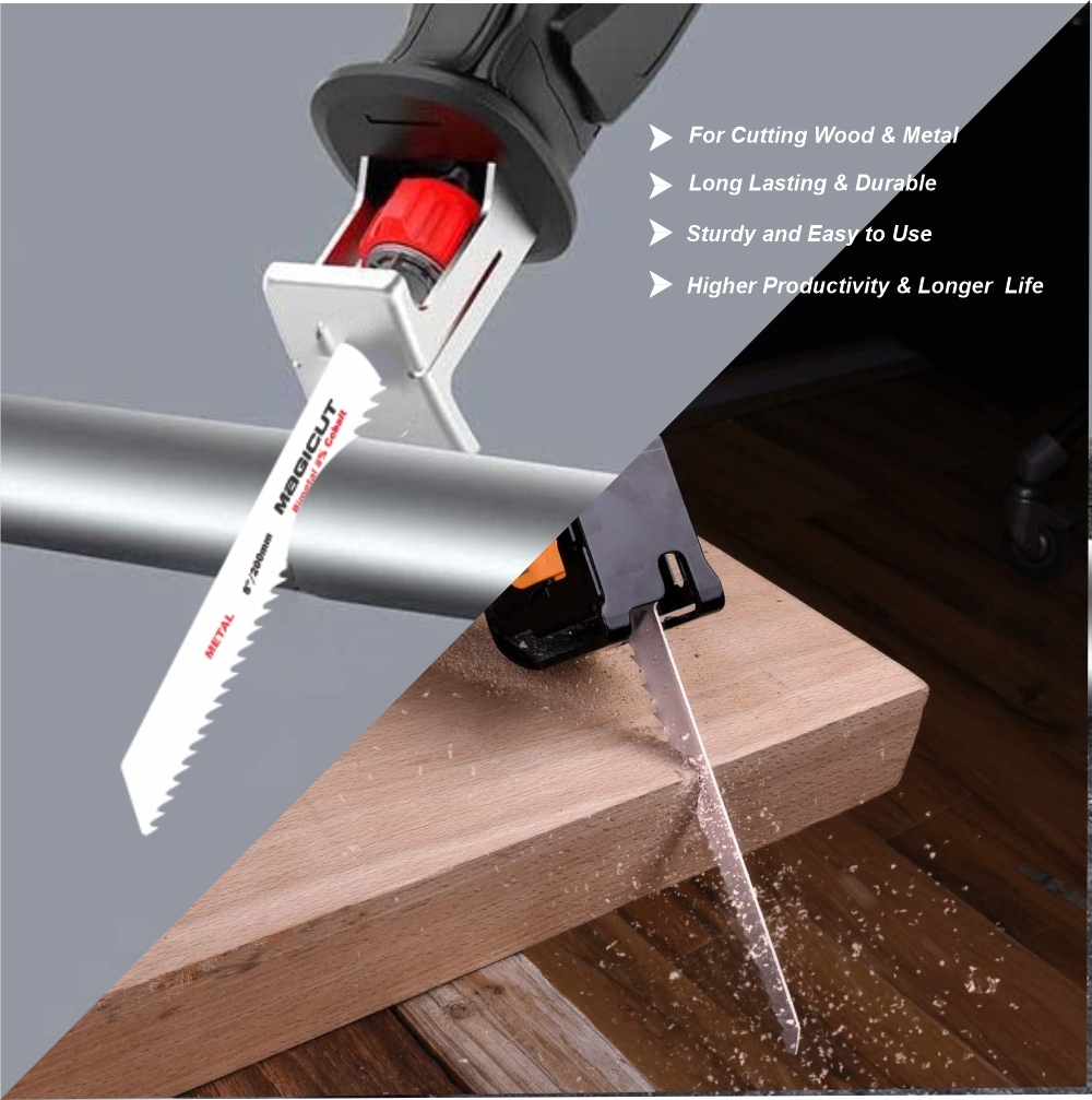 Magicut Reciprocating Saw Blades - Bimetal M42 & 8% Cobalt, 300mm Length X 19-25mm Height, White, 3/4"-1" Width, Versatile For Wood & Metal Cutting, Higher Productivity & Longer Life