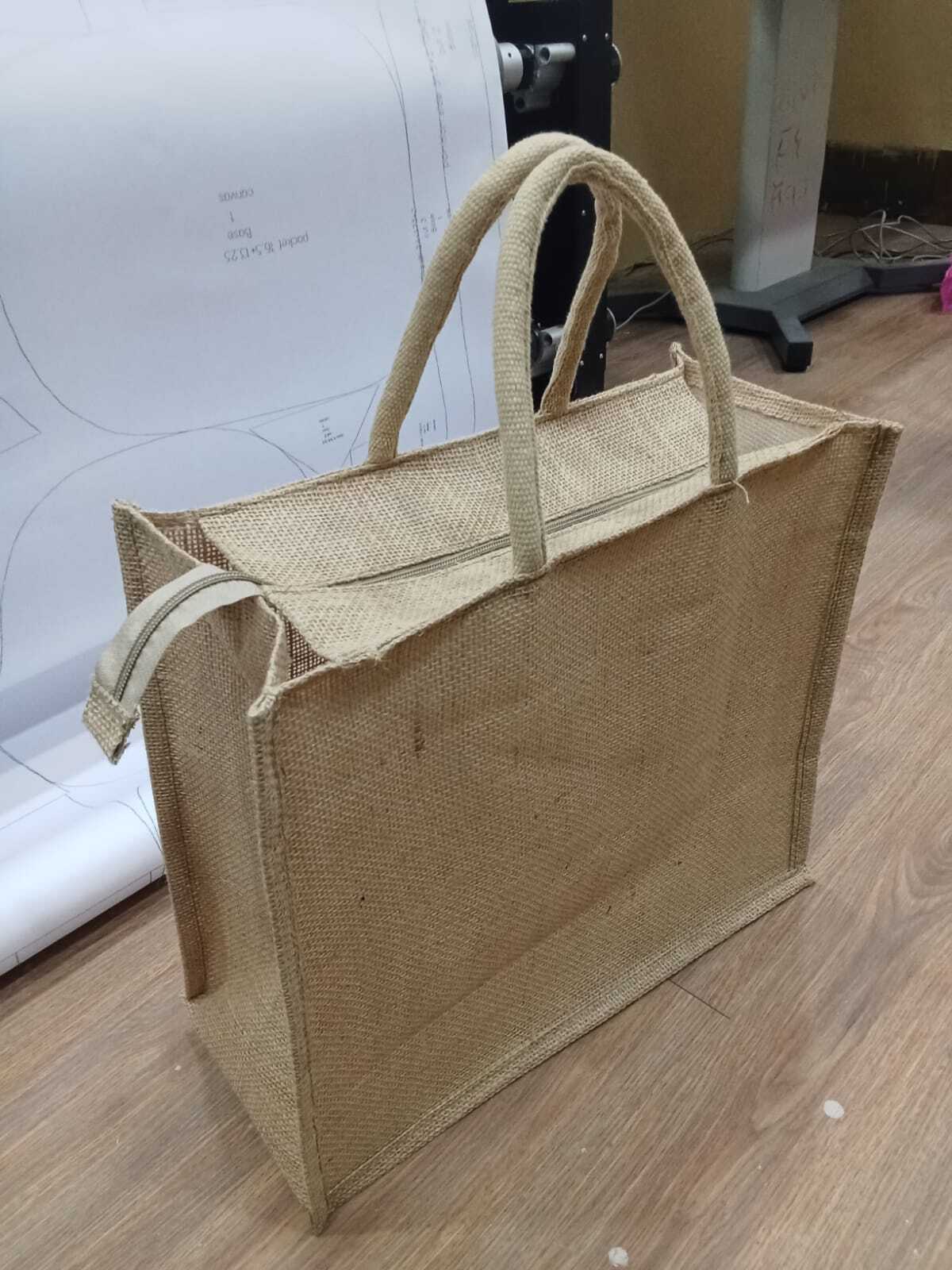 Jute Bag 6 - Natural Jute, 12x14x4 Inches | Eco-friendly, Customized Sizing & Design, Cotton Padded Handles, Versatile For Shopping & Gifting