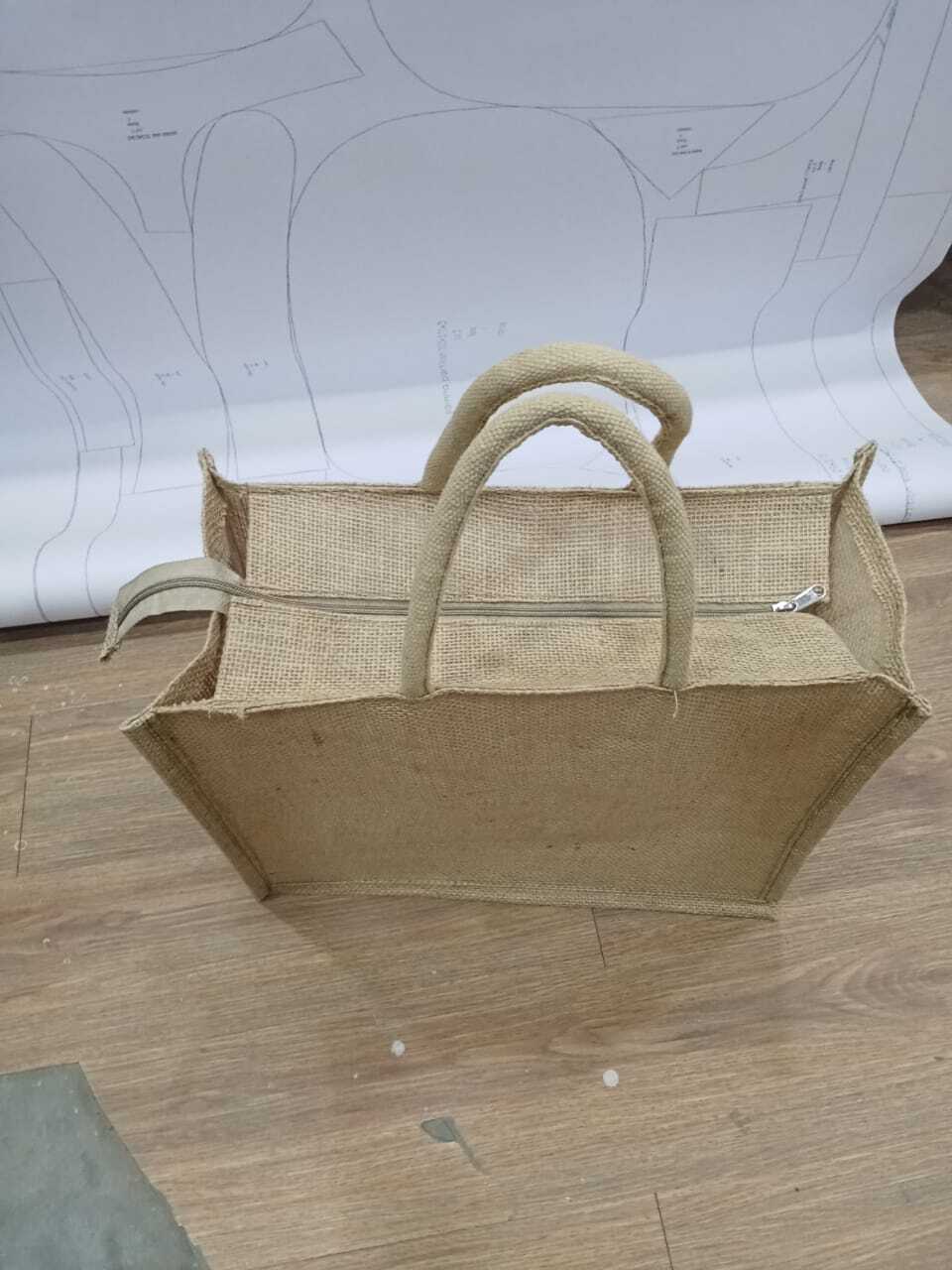 Jute Bag 6 - Natural Jute 12x14x4 Inches | Eco-friendly Customized Sizing & Design Cotton Padded Handles Versatile For Shopping & Gifting