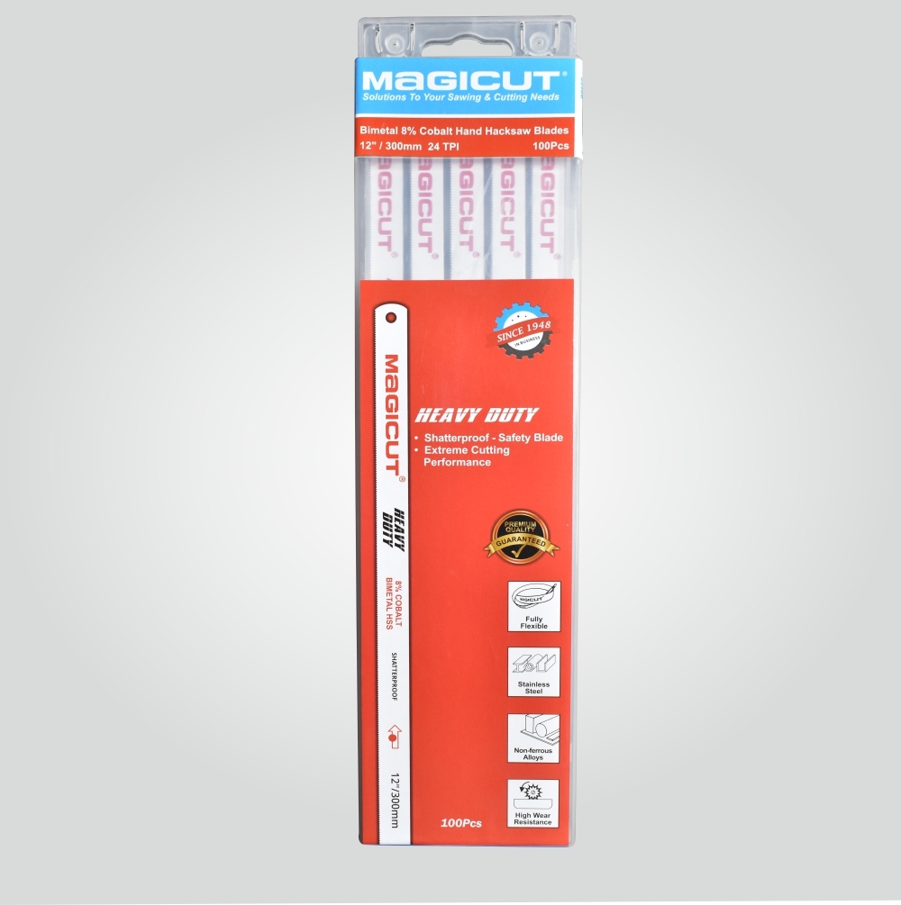 Magicut Bimetal 8% Cobalt High Speed Steel Hand Hacksaw Blades - Size 300x12.5x0.63mm | Tough White Blades For Cutting All Kinds Of Metals, Wood, Plastic