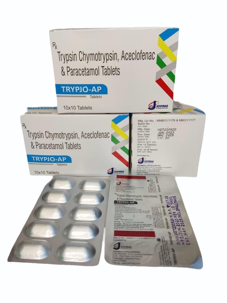 Trypjo Ap :- Trypsin Chymotrypsin Aceclofenac Paracetamol Tablets