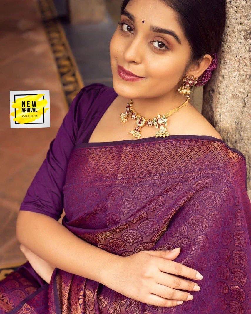 Soft Lichi Saree - Soft Lichi Silk Cloth, Beautiful Rich Pallu & Jacquard Work , Ethnic Indian Design With Exclusive Jacquard Border Blouse