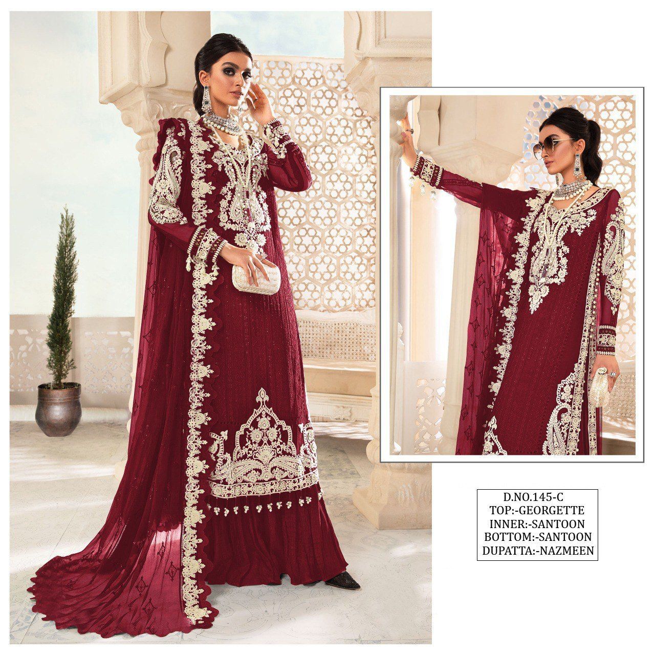 Pakistani Designer Suit - Heavy Georgette With Sequence Embroidery, Semi Stitch Plus Size 44 Inch Length, All Season Wear