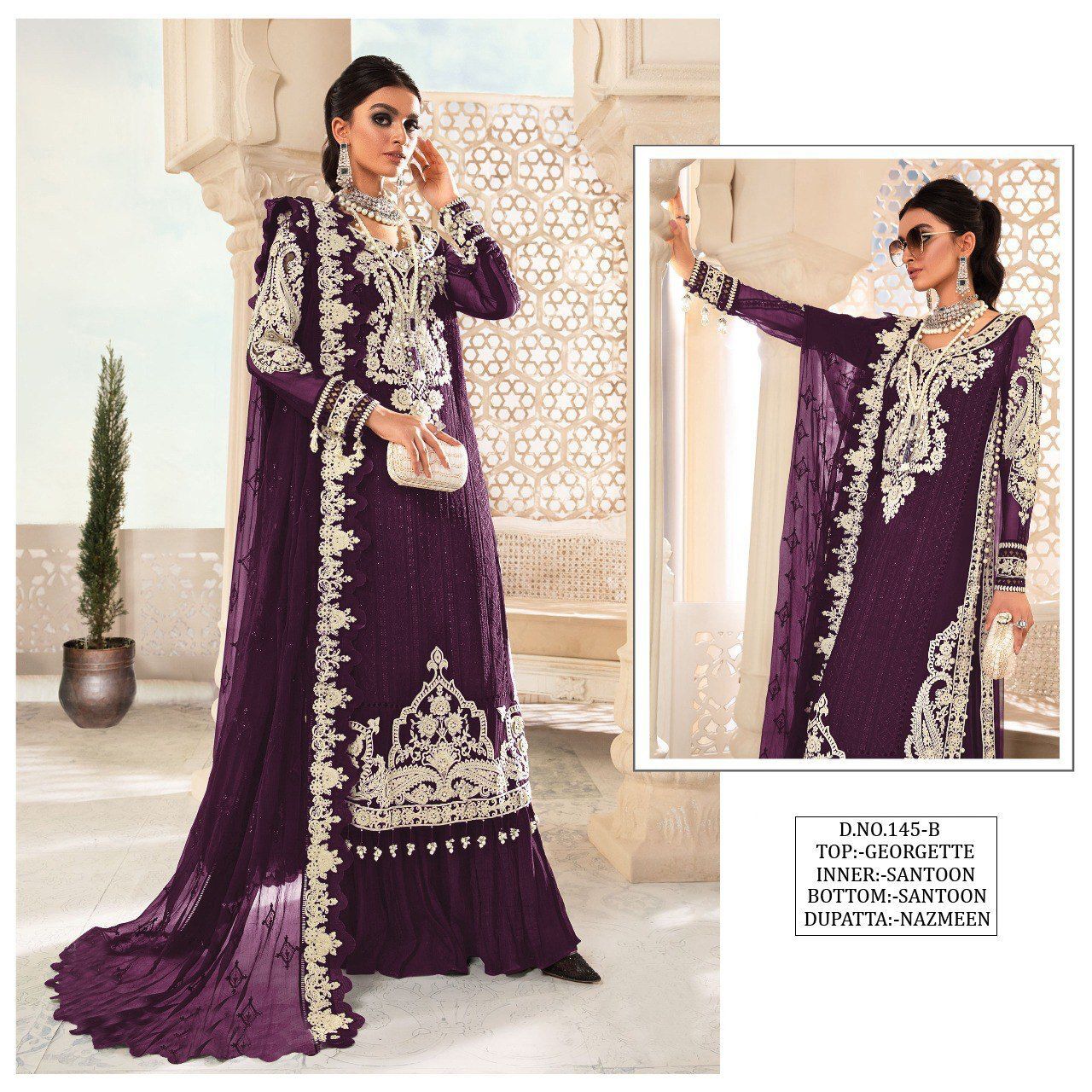 Pakistani Designer Suit - Heavy Georgette With Sequence Embroidery, Semi Stitch Plus Size 44 Inch Length, All Season Wear