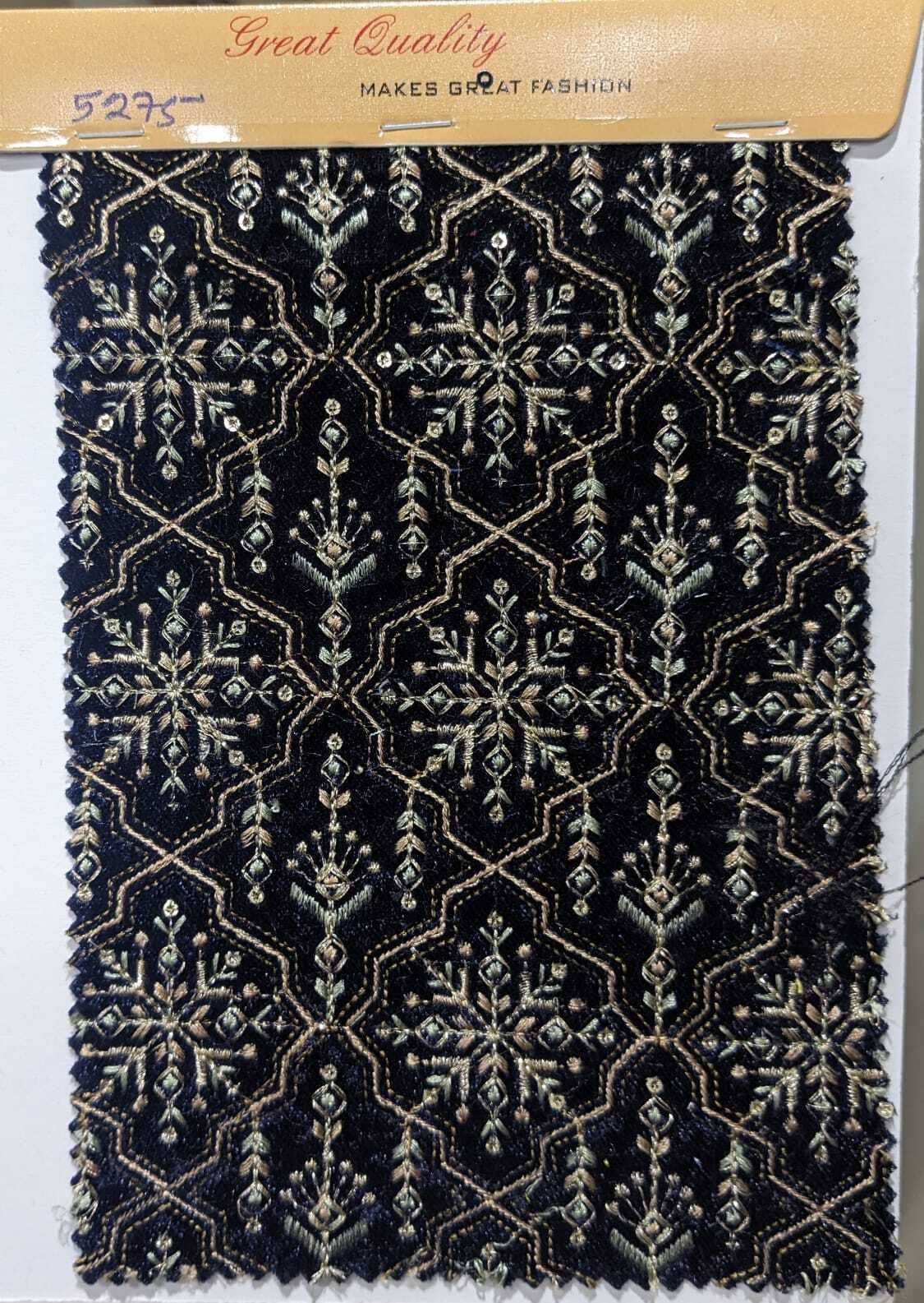 Embroidered Velvet Kurta Fabric - 58 Inch Wide, Multicolor Jacquard Sequence Work For Weddings And Sherwanis