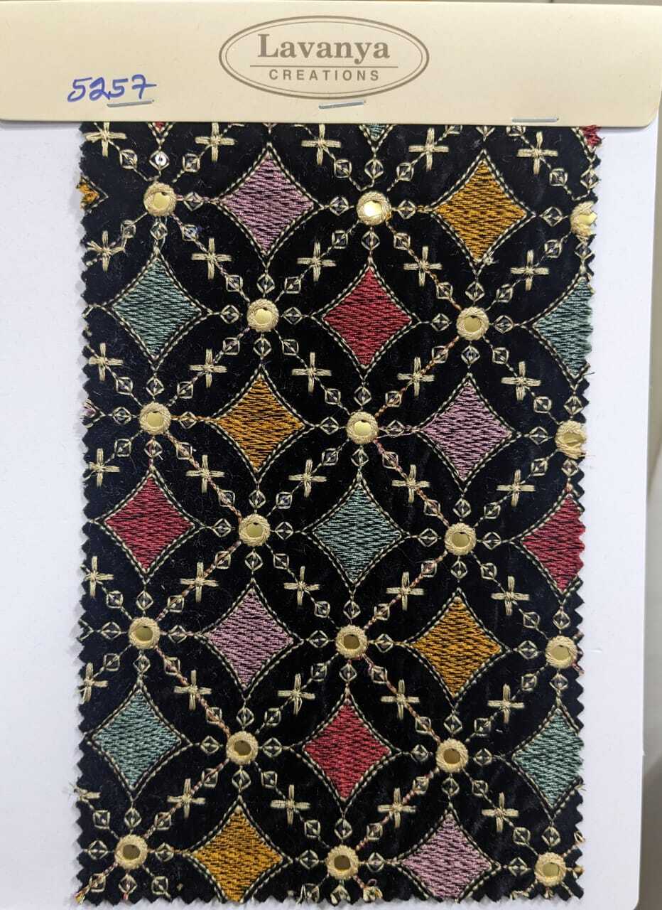 Embroidered Velvet Kurta Fabric - 58 Inch Wide, Multicolor Jacquard Sequence Work For Weddings And Sherwanis