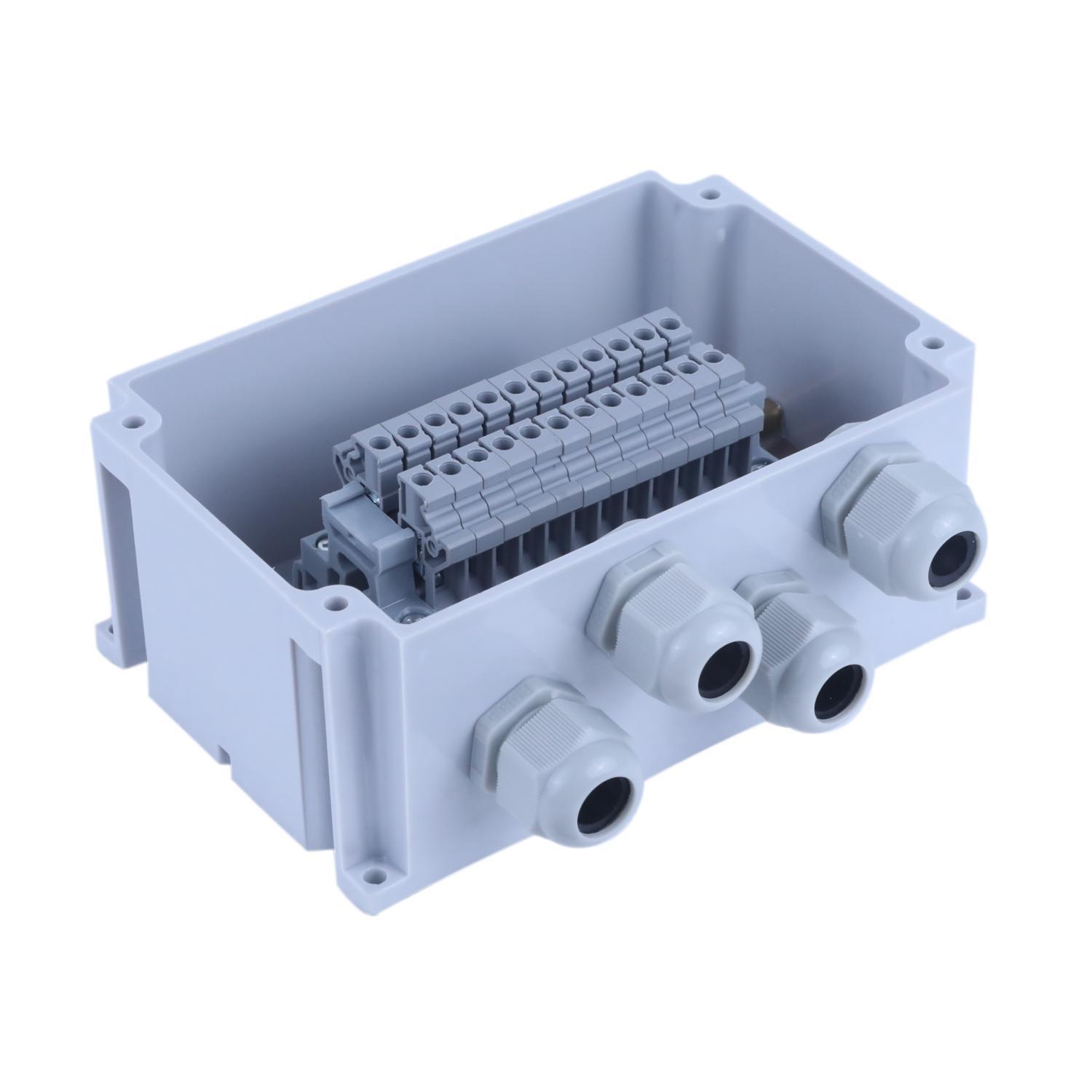 Terminal Junction Box 12 Way 4 Sqmm - Abs Material, 150 X 100 X 70 Mm, Grey | Ip67 Waterproof, Pg13.5 Glands (4x), Pvc Glands, Long Life Use