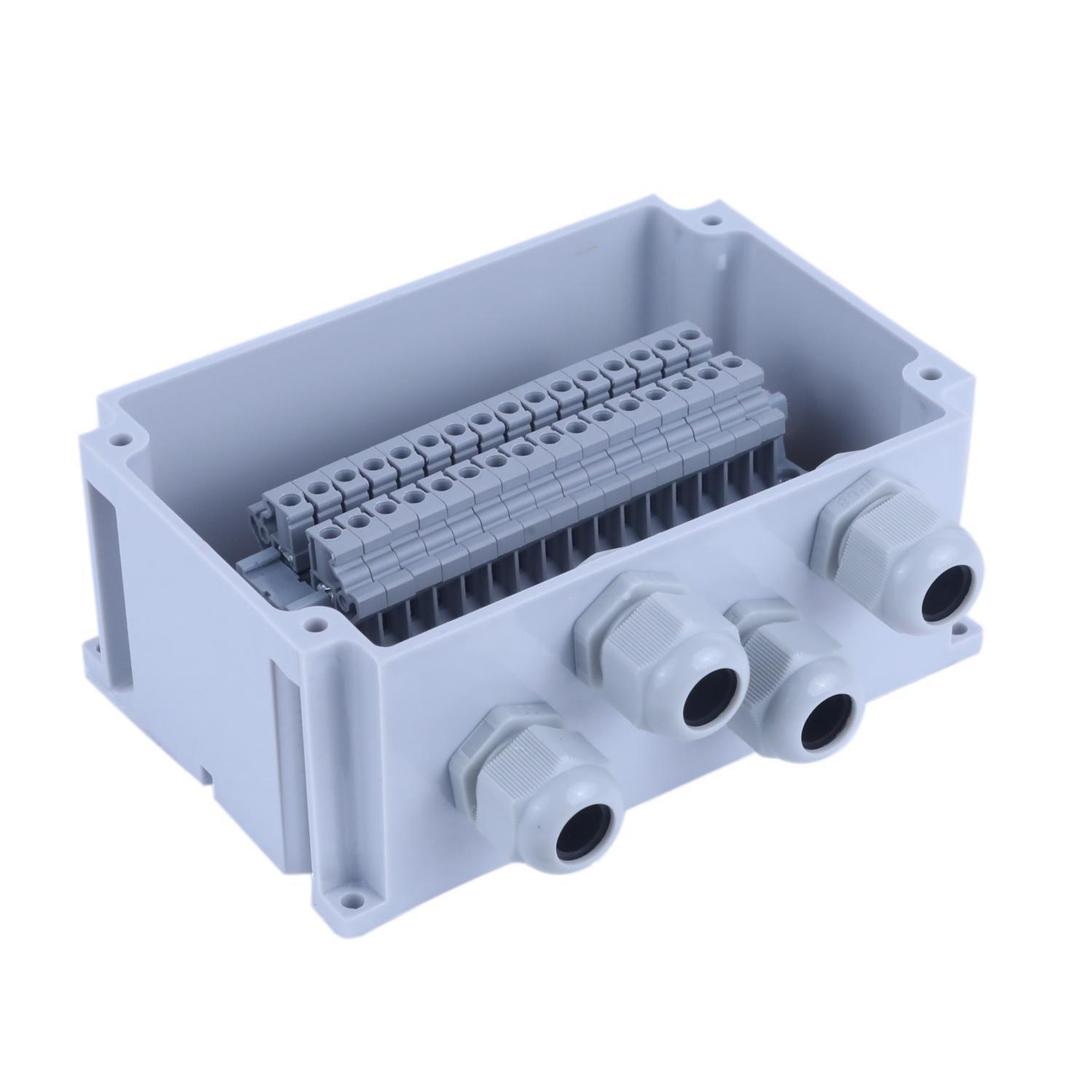 Terminal Junction Box 16 Way 4 Sqmm - Abs Material, 150 X 100 X 70 Mm, Grey Color | Ip67 Waterproof, Pg13.5 Glands (4x), Pvc Glands Pre-fitted