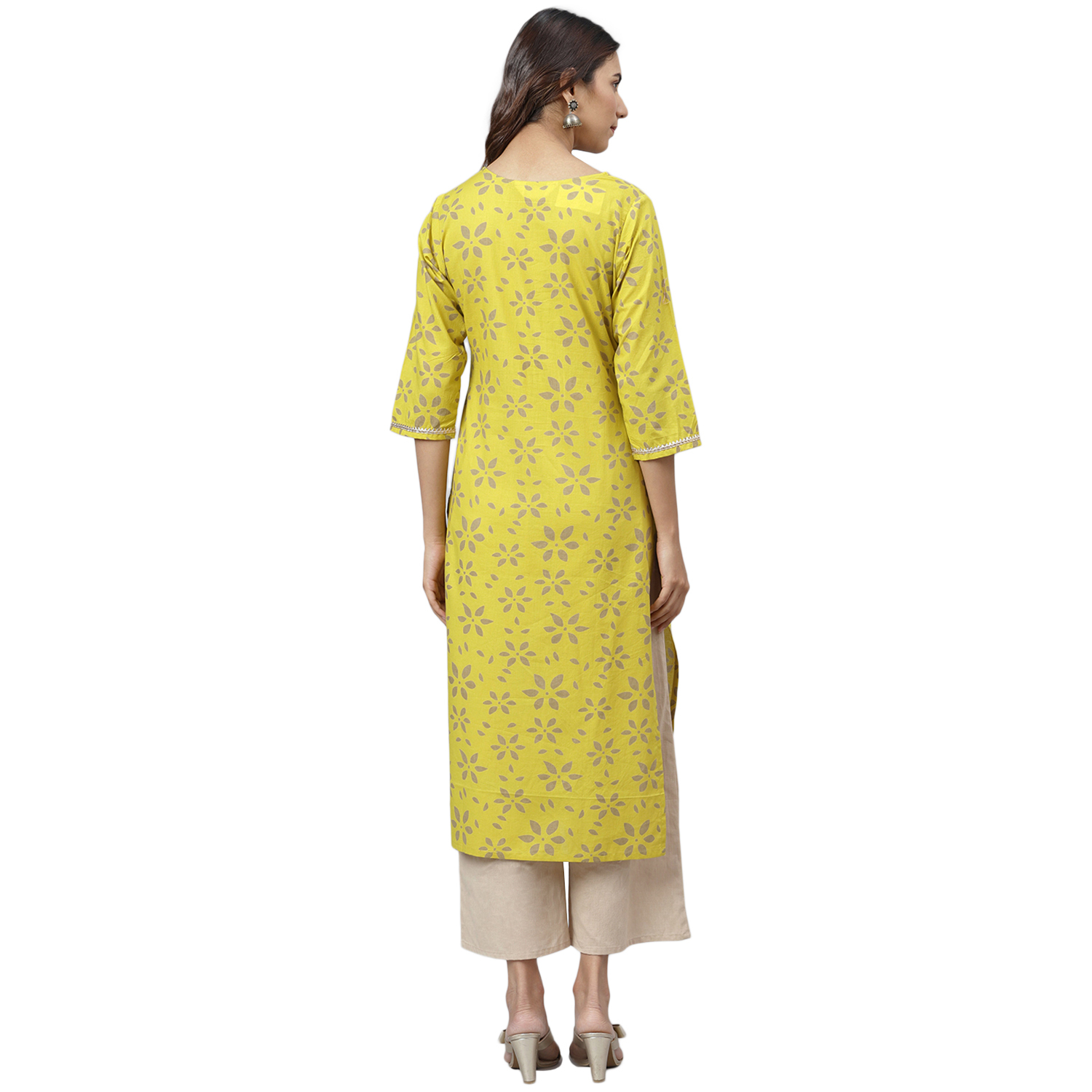 Ladies Cotton Kurti - Size S To Xxl, Yellow Printed Kurti | 3-4th Sleeve, Washable, Waterproof, Casual And Ethnic Style For All Seasons