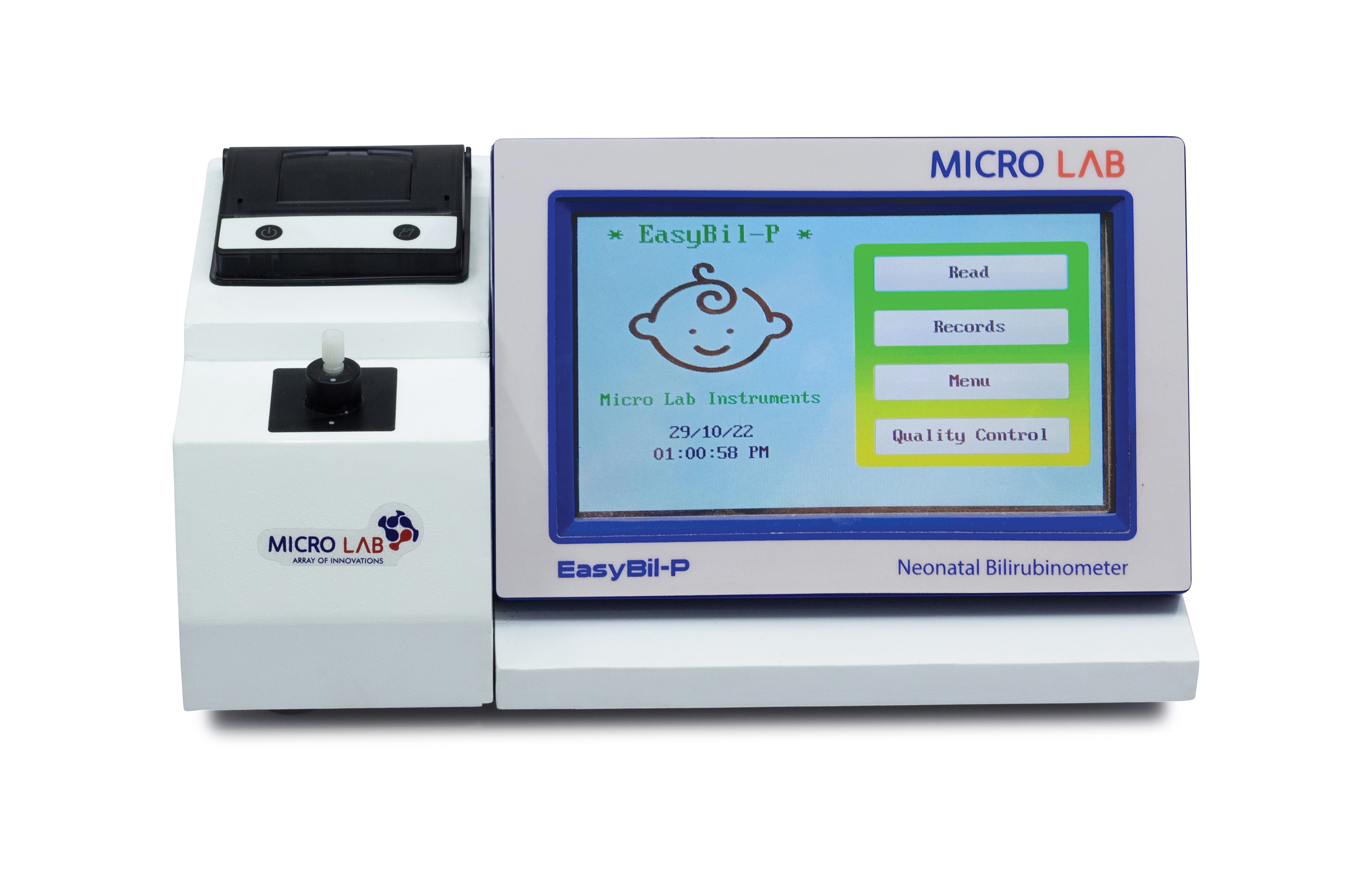 Neonatal Bilirubinometer - Abs Plastic, 50-80µl Sample Volume, White & Gray | Quick 2-second Results, Dual Wavelength System, Auto Locking Capillary Holder