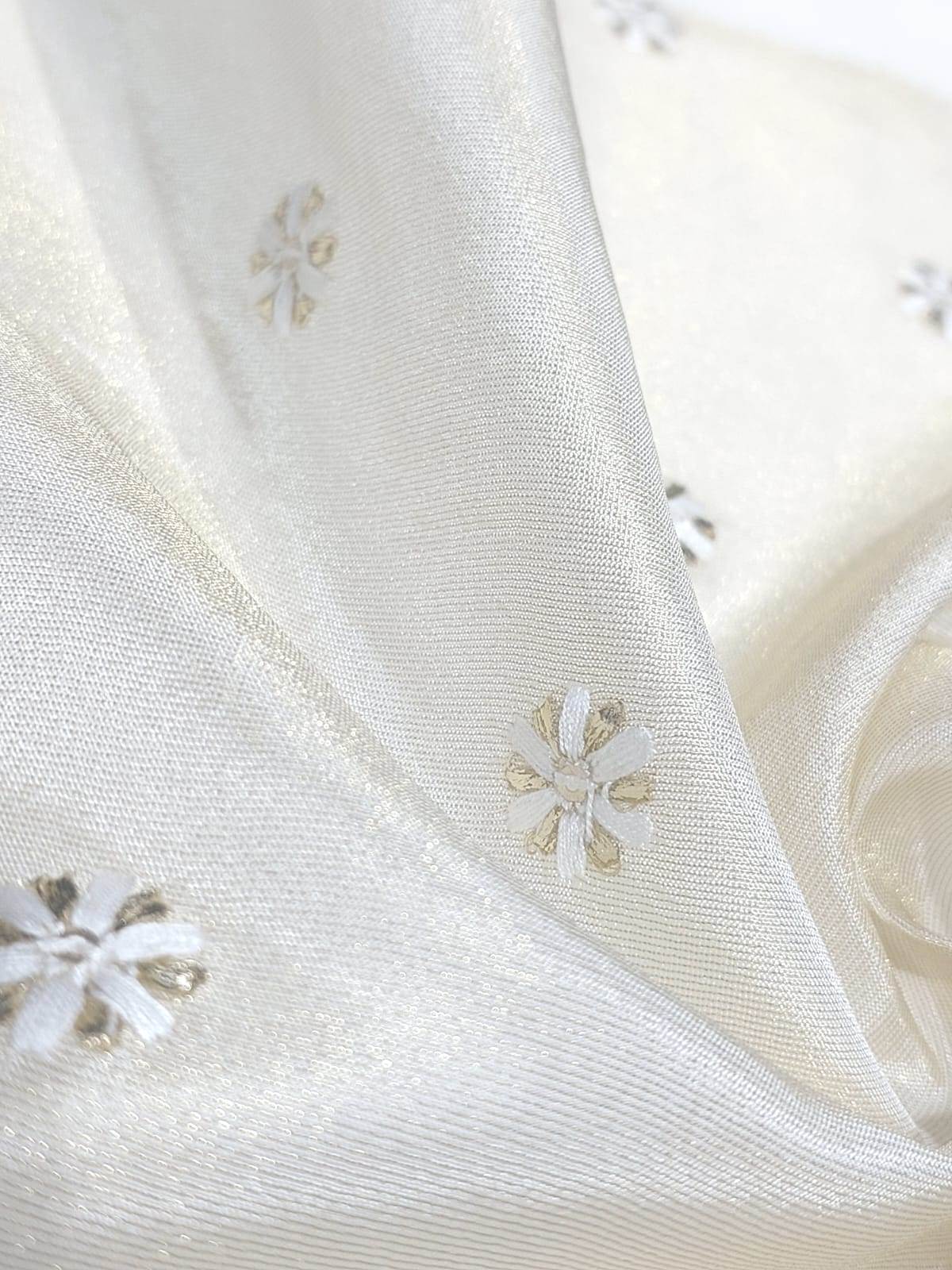 Designer Embroidery Tissue Butti Fabric