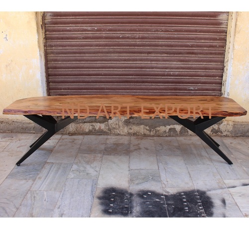 Bench With Live Edge Acacia Wood And Designer Ms Iron Legs