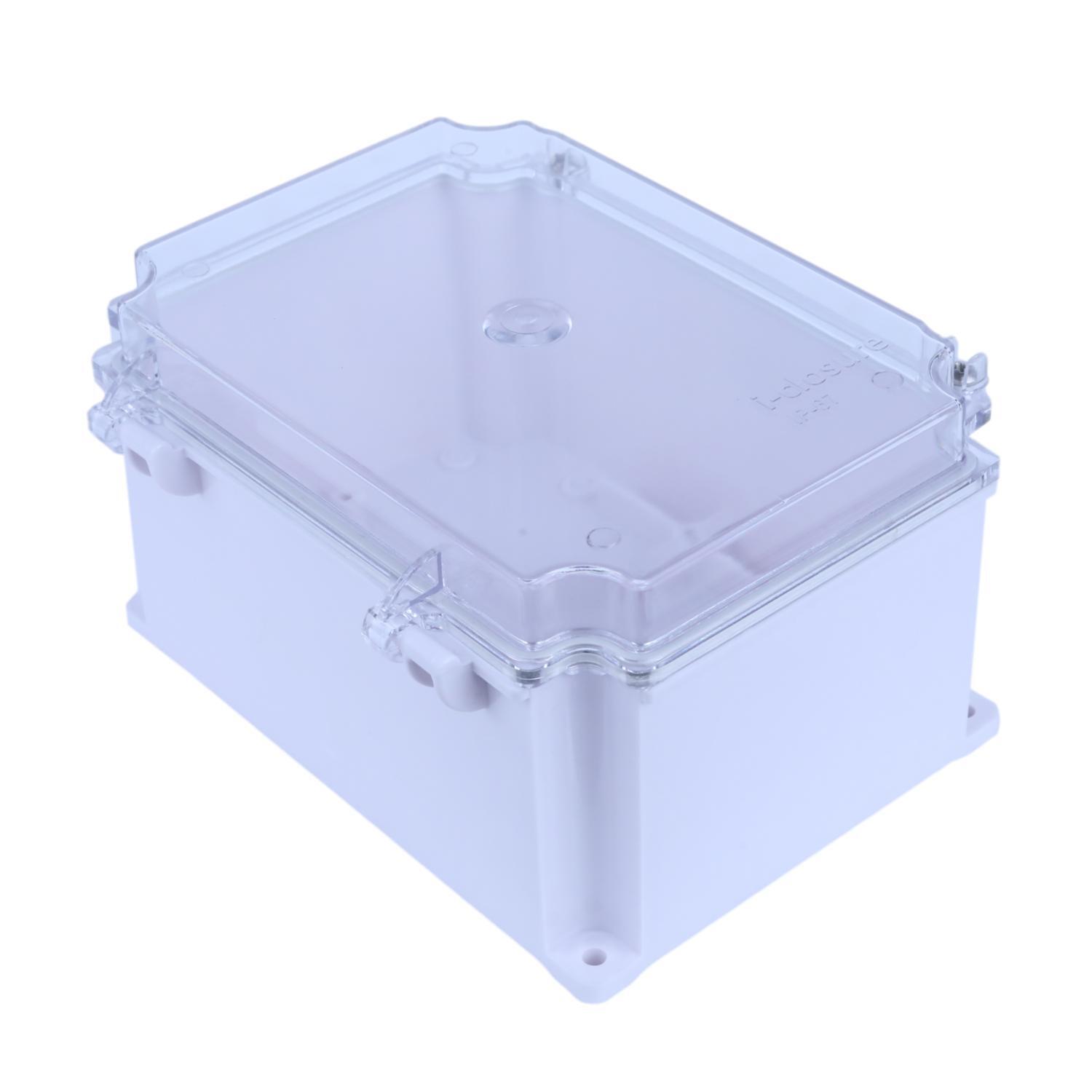 Abs Plastic Enclosure - 130x180x100mm | Ip67 Waterproof, Hinge Design, Removable Transparent Lid, Includes Din Rail & Cable Glands, Easy Wall Mounting Options