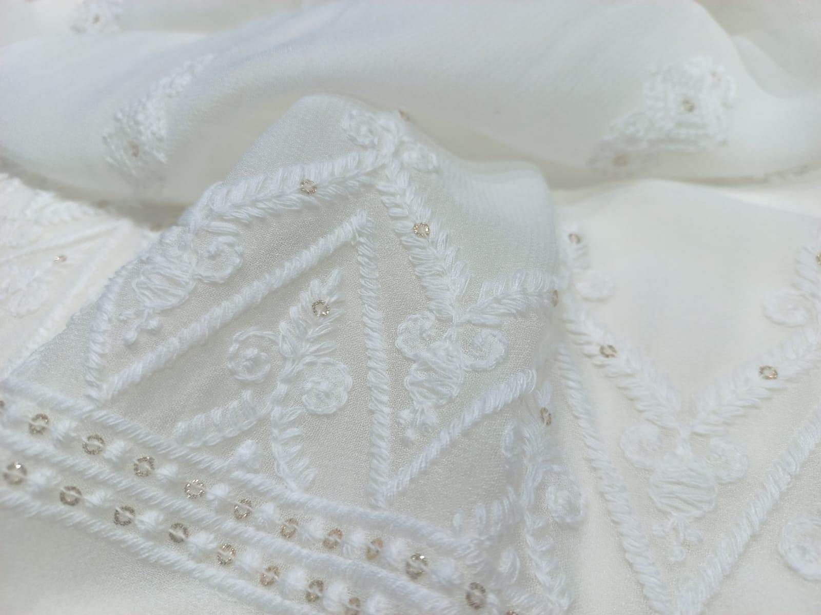 Dyeable Designer Dupatta Fabric - Pattern: Embroided