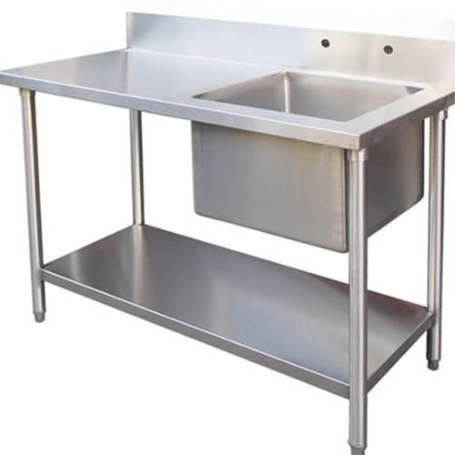 Ss Table With Sink - Stainless Steel, 24x18 Inches , Durable Design For Versatile Kitchen And Commercial Use