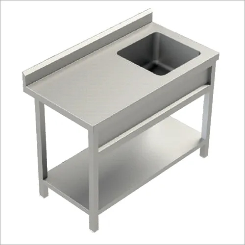 Ss Table With Sink - Stainless Steel, 24x18 Inches , Durable Design For Versatile Kitchen And Commercial Use
