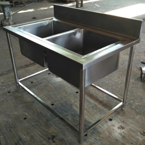 Ss Table With Sink - Stainless Steel, 24x18 Inches , Durable Design For Versatile Kitchen And Commercial Use